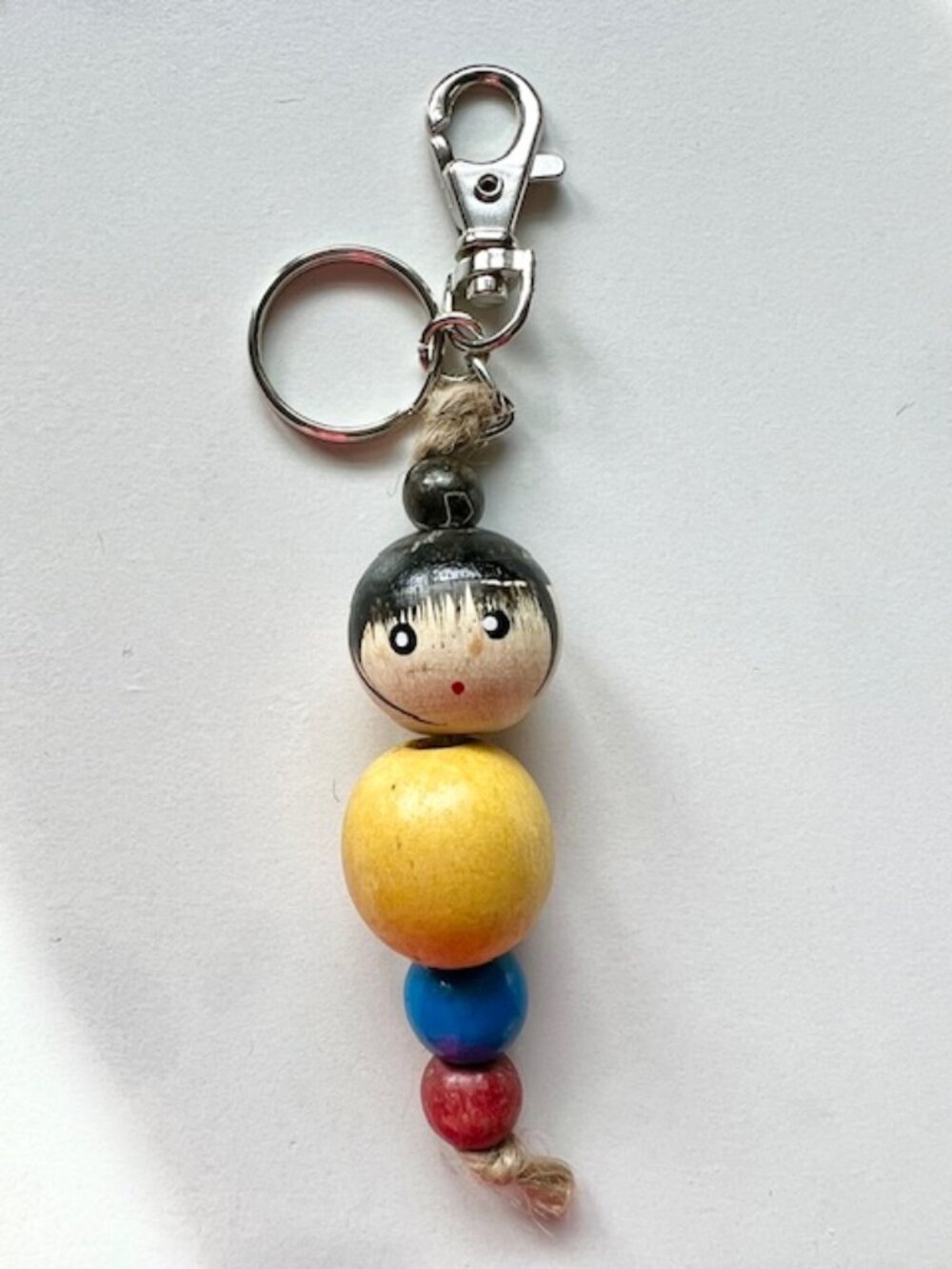 #1 - BAG CHARM KEY CHAIN - KOKESHI Doll Handmade with Vintage Wood Beads